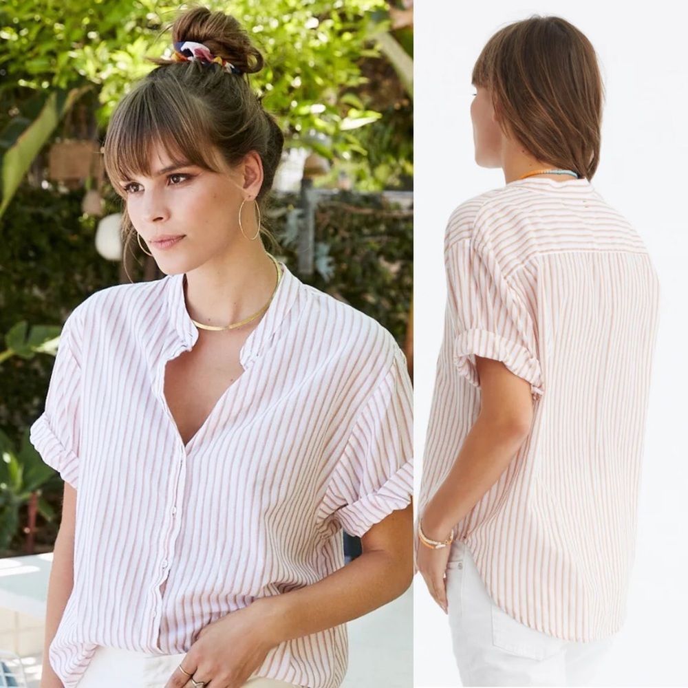 XiRENA Pink and White Striped Button-Down Shirt